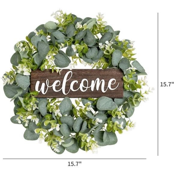 Welcome Sign Wreath 16'' Rustic Round Hanging Door Decor Outdoor Indoor - Picture 8 of 8